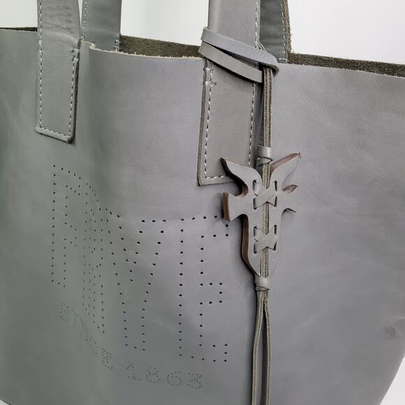 FRYE Carson Gray Leather Shoulder Tote Bag distressed Leather - Picture 5 of 14